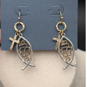Crave Earrings Jesus Fish Ichthys Cross Dangle Religious Christian Jewelry Gift